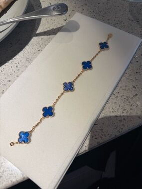 VCA style Blue Clover-Link Gold Bracelet - Designer Style
